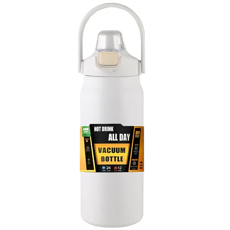 Termo portátil para exteriores, taza térmica de acero inoxidable 304, frascos de vacío, botella de agua deportiva fría y caliente con pajita