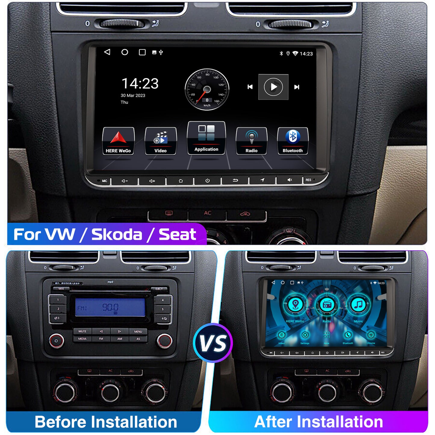 ESSGOO 9" Android 14 4G+64G Wireless Carplay Estéreo para Coche GPS NAVI WIFI RDS FM BT para VW Golf 5 6 Passat B6 B7 Polo 6R Touran Tiguan Caddy EOS Jetta T5 Seat Skoda