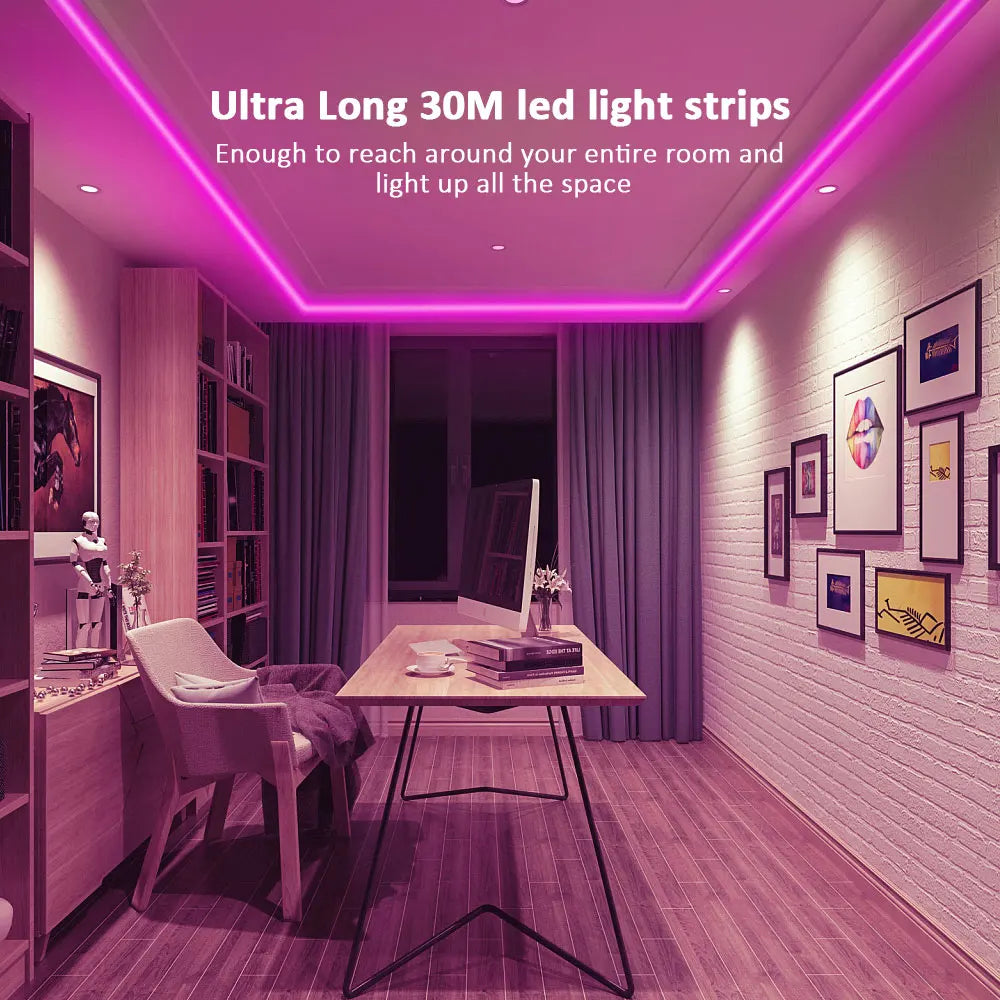 Luces de tira LED Tiras de luz inteligentes con control de aplicaciones Luces LED RGB para dormitorio, sincronización de música que cambia de color