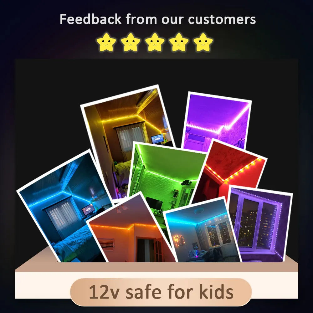 Luces de tira LED Tiras de luz inteligentes con control de aplicaciones Luces LED RGB para dormitorio, sincronización de música que cambia de color