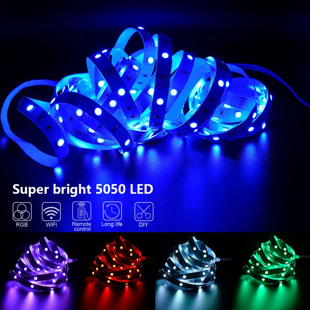 Luces de tira LED Tiras de luz inteligentes con control de aplicaciones Luces LED RGB para dormitorio, sincronización de música que cambia de color