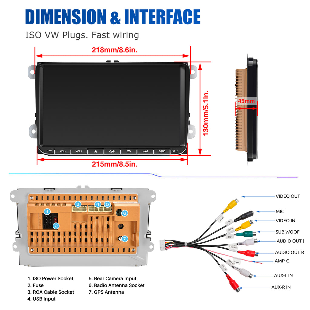 ESSGOO 9" Android 14 4G+64G Wireless Carplay Estéreo para Coche GPS NAVI WIFI RDS FM BT para VW Golf 5 6 Passat B6 B7 Polo 6R Touran Tiguan Caddy EOS Jetta T5 Seat Skoda