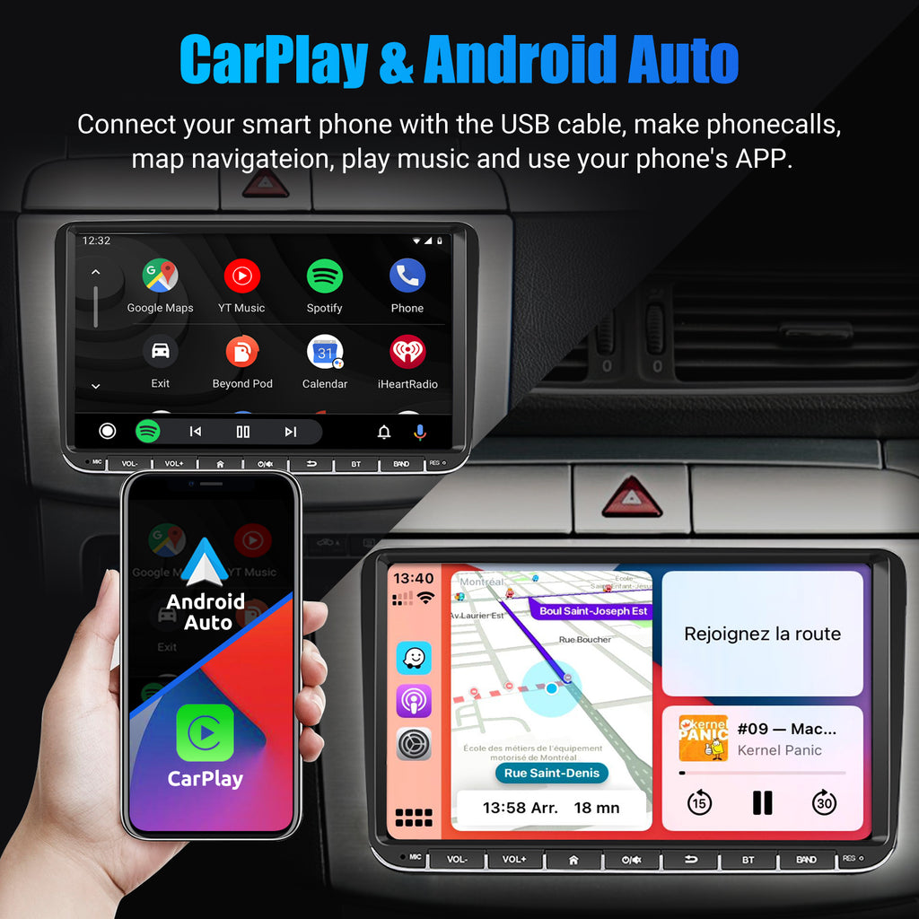 ESSGOO 9" Android 14 4G+64G Wireless Carplay Estéreo para Coche GPS NAVI WIFI RDS FM BT para VW Golf 5 6 Passat B6 B7 Polo 6R Touran Tiguan Caddy EOS Jetta T5 Seat Skoda