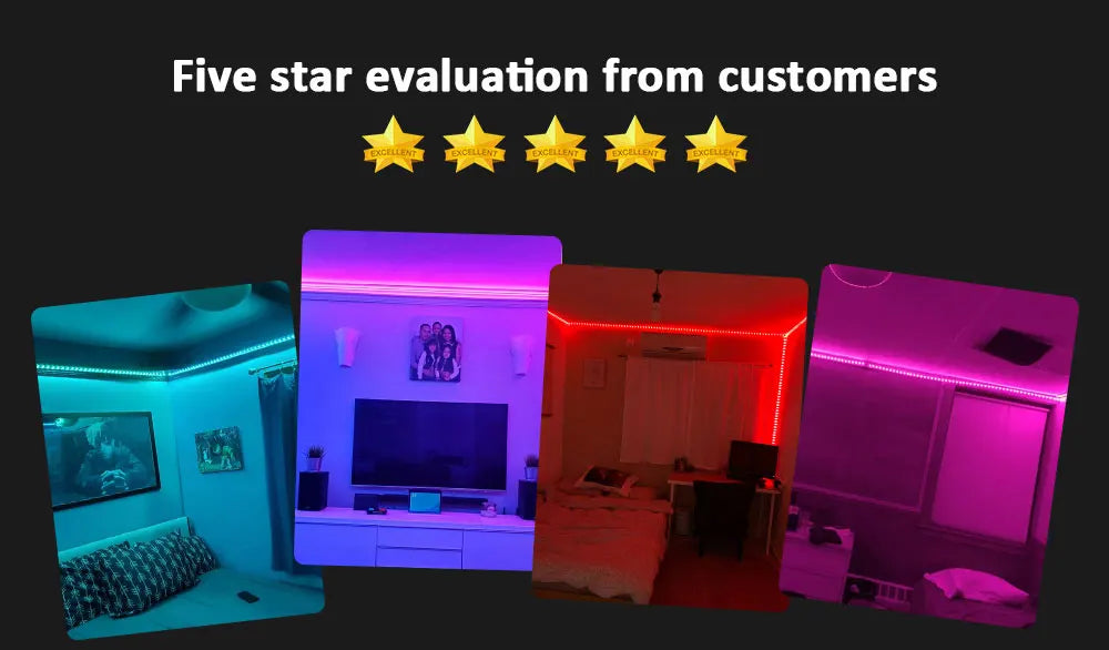 Luces de tira LED Tiras de luz inteligentes con control de aplicaciones Luces LED RGB para dormitorio, sincronización de música que cambia de color
