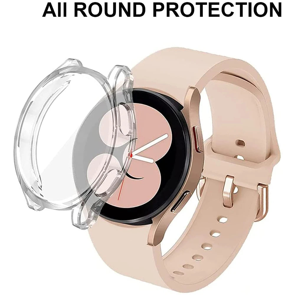 Funda de silicona de cobertura completa para Samsung Galaxy Watch 4, 5, 6, 7, 40mm, 44mm, Protector de pantalla de parachoques resistente a los arañazos a prueba de golpes