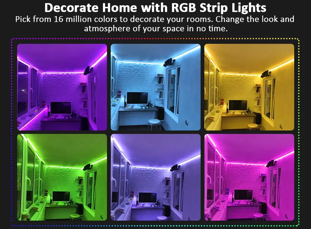 Luces de tira LED Tiras de luz inteligentes con control de aplicaciones Luces LED RGB para dormitorio, sincronización de música que cambia de color