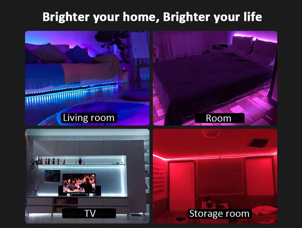 Luces de tira LED Tiras de luz inteligentes con control de aplicaciones Luces LED RGB para dormitorio, sincronización de música que cambia de color