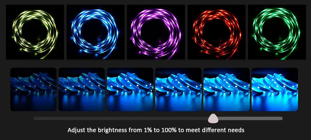 Luces de tira LED Tiras de luz inteligentes con control de aplicaciones Luces LED RGB para dormitorio, sincronización de música que cambia de color