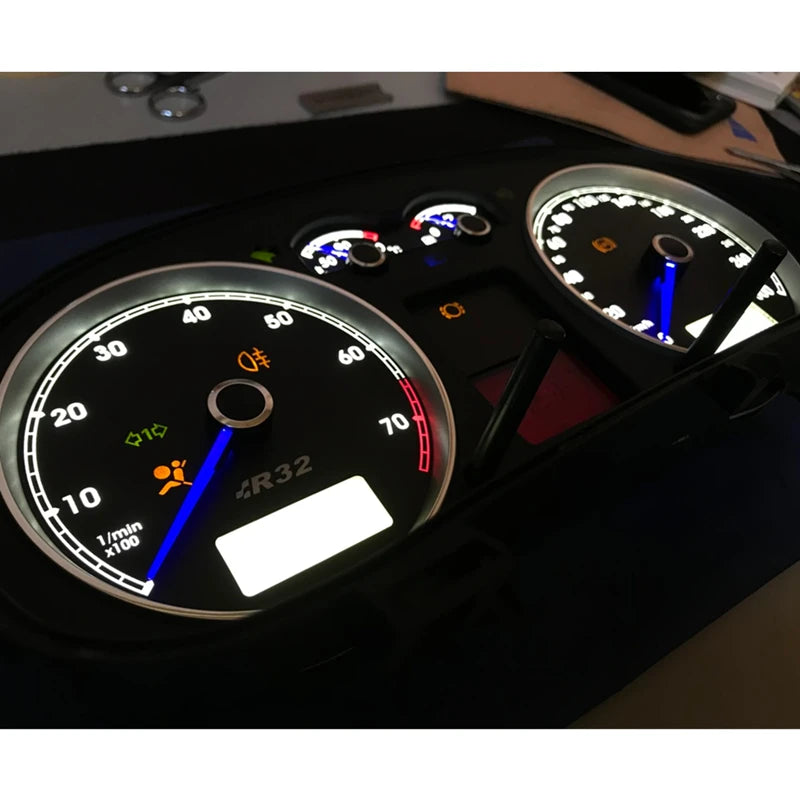 Instrumento de tablero, aguja azul, fondo blanco, escala de papel, luz LED, reequipamiento para VW Bora MK4 Golf 4 R32 Metro 300