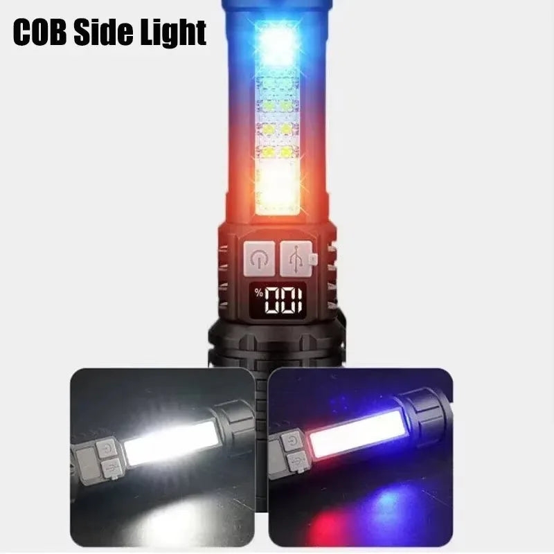 Linterna LED de alta potencia potente linterna COB recargable de TYPE-C con antorcha de luz lateral para acampar al aire libre senderismo