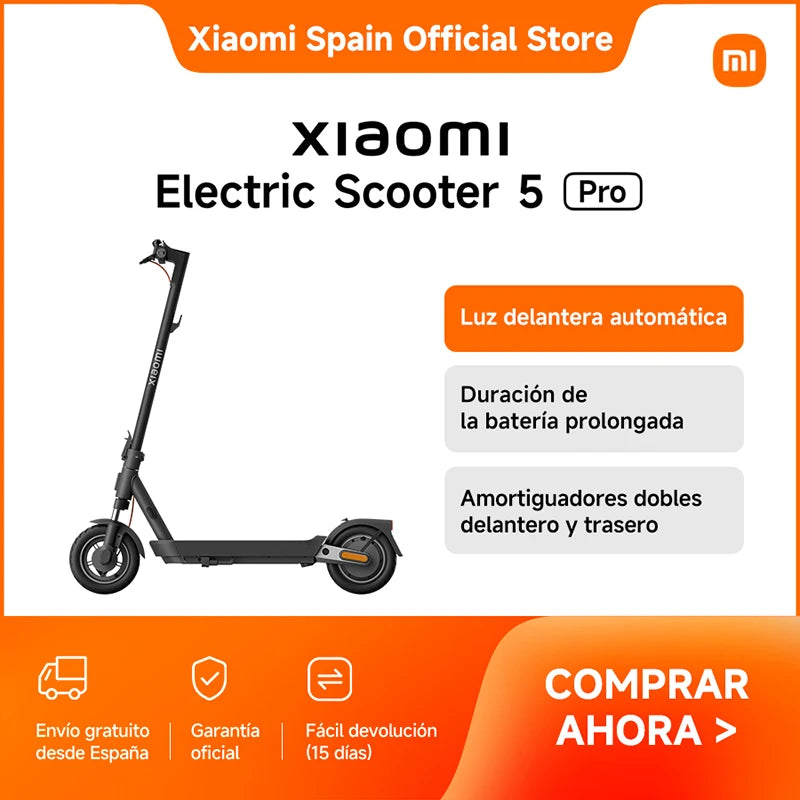 Oficial | Xiaomi Electric Scooter 5 Pro, Amortiguadores dobles delantero y trasero, Duración de la batería prolongada, Luz delantera automática