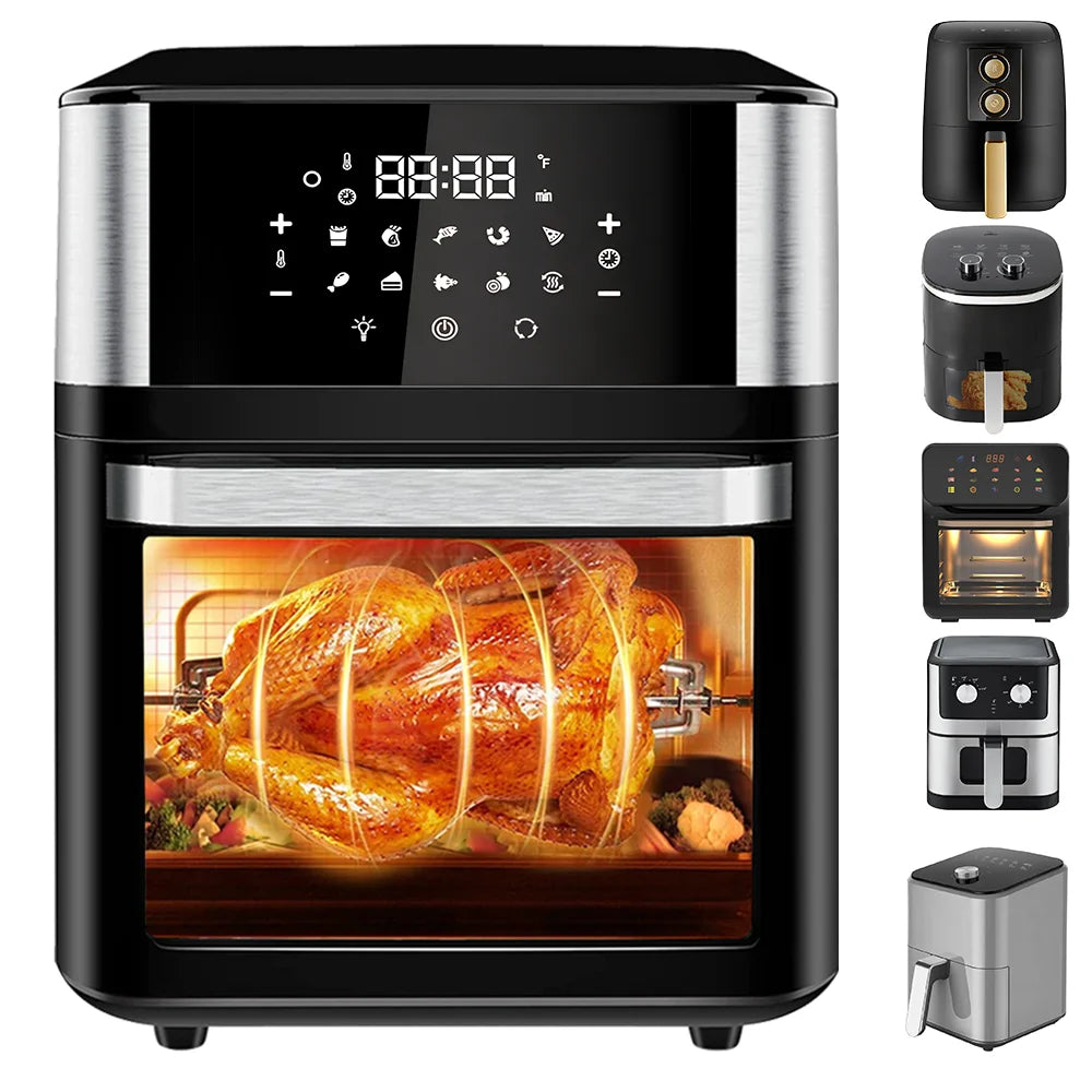 Freidoras de aire eléctricas de 4/5/6/7/10/12L, cocina doméstica automática sin aceite 360 ° Horno de convección para hornear freidora sin aceite