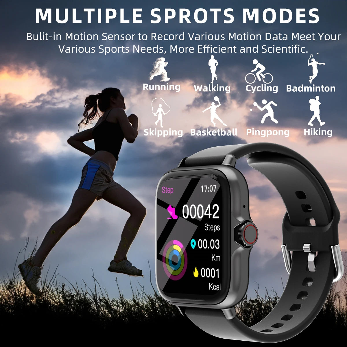 Reloj inteligente resistente al agua de 1,83 pulgadas con mensaje, respuesta a llamadas, monitoreo del sueño, podómetro deportivo, alertas de información para iPhone y Android