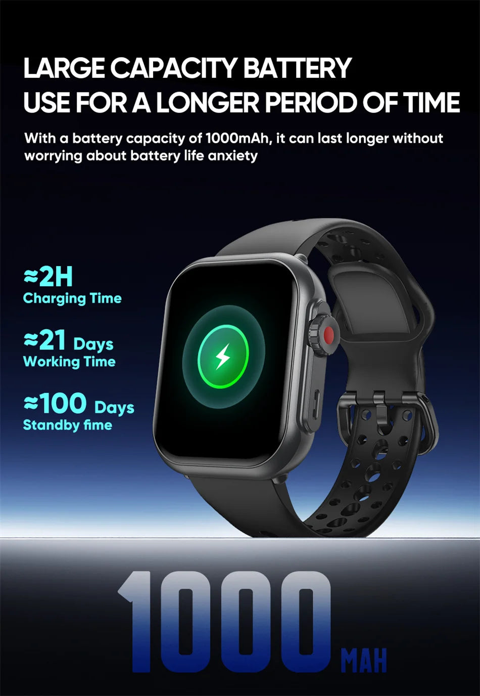 Reloj Inteligente Ultra 2 1000 mAh reloj inteligente hombres mujeres 1,85 pulgadas HD pantalla completamente táctil IP68 impermeable Bluetooth llamada Smartwatch