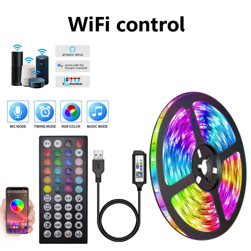 Tira de luces Led Usb 5V 5050, luz Led inteligente para pared, habitación, Bluetooth, Wifi, Alexa 15, 20 metros, cinta Rgb, retroiluminación de Tv, cinta Led, Luces
