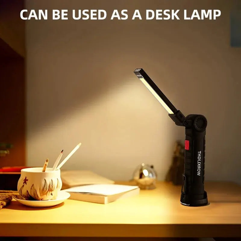 Linterna LED recargable por USB para acampar, luz de trabajo con imán y gancho, modo de iluminación impermeable, adecuada para trabajo nocturno