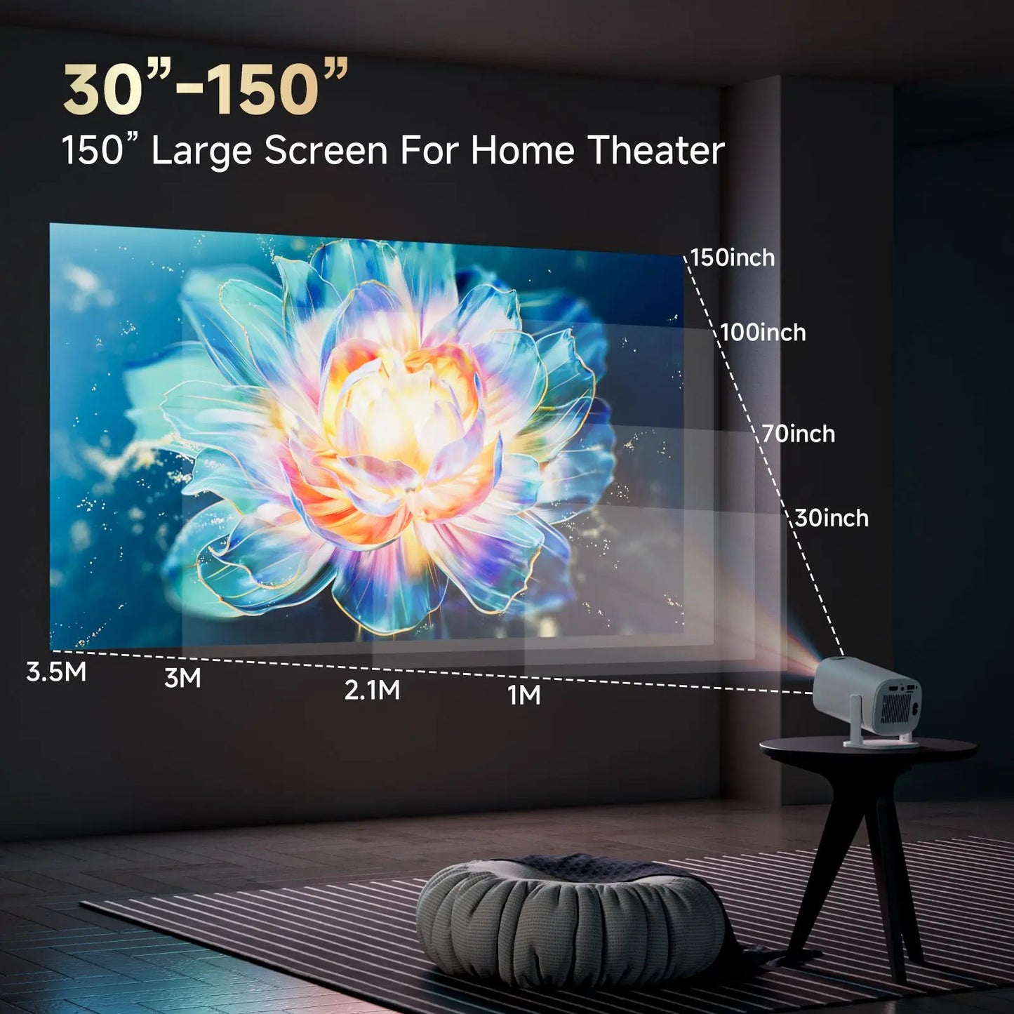 HONGTOP P30PRO Mini proyector inteligente Android 14 WiFi6 BT 5,0 compatible con 4K 1280*720P proyector portátil para exteriores de cine en casa inteligente
