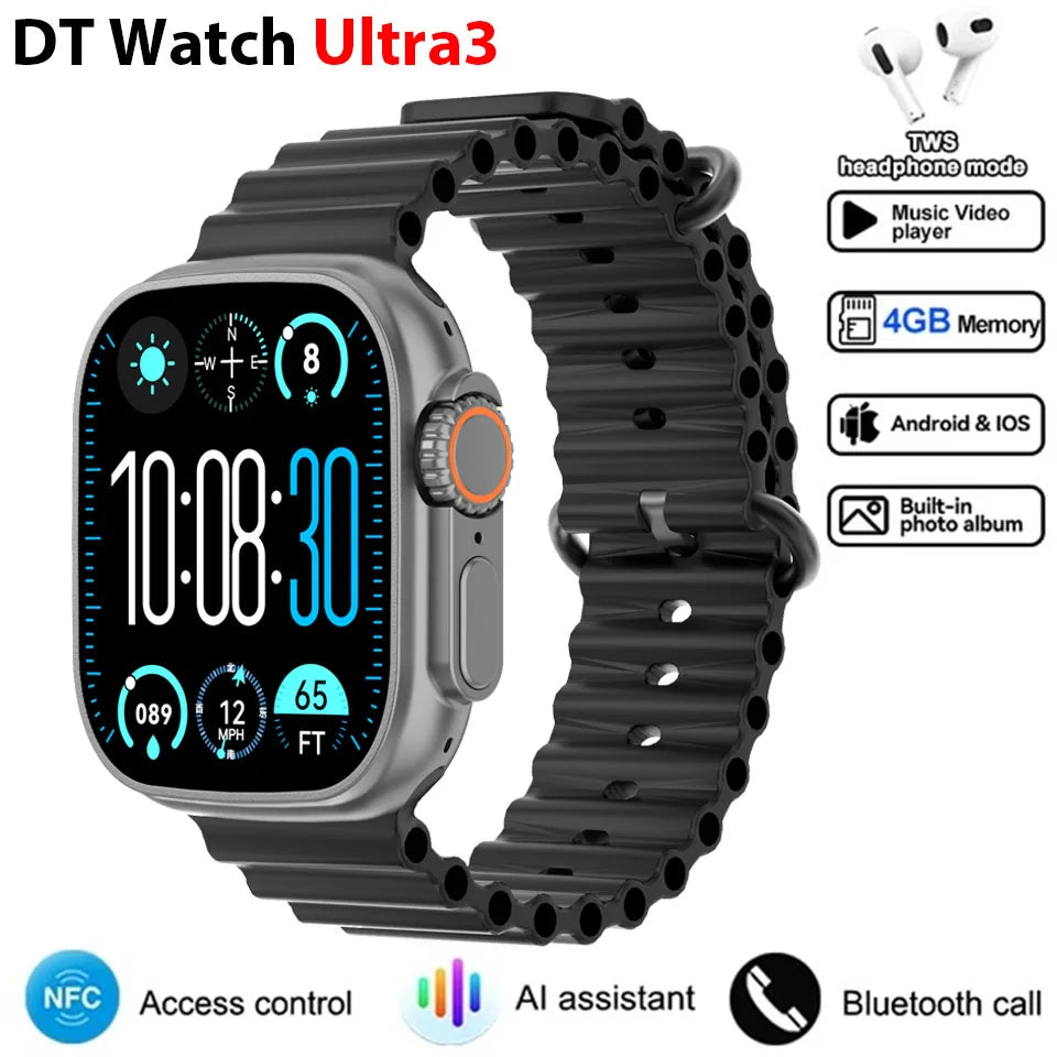 DT Ultra 3 Smartwatch pantalla Amoled 4GB reproductor MP3 MP4 Bluetooth red compartido aplicación tienda ChatGPT reloj inteligente AI hombre Sportwatch