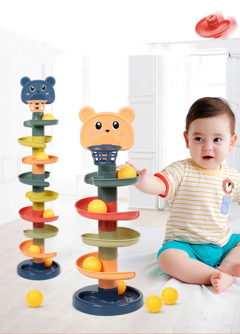 Juguete educativo Montessori para bebé Torre giratoria de bolas giratoria para apilamiento regalo para recién nacido