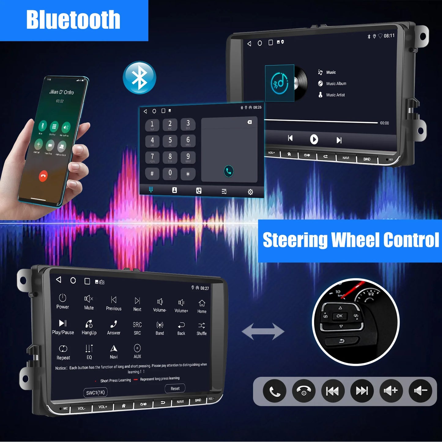 ESSGOO 9" Android 14 4G+64G Wireless Carplay Estéreo para Coche GPS NAVI WIFI RDS FM BT para VW Golf 5 6 Passat B6 B7 Polo 6R Touran Tiguan Caddy EOS Jetta T5 Seat Skoda