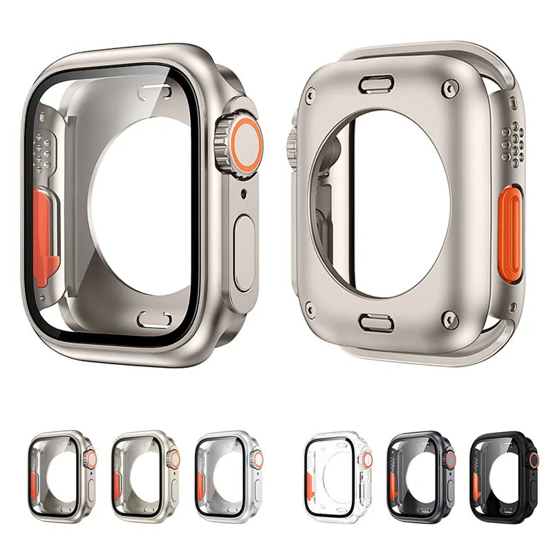 Funda protectora de pantalla para Apple Watch 45mm 44mm 40mm 41mm funda dura de parachoques trasero delantero de PC iwatch 9 8 7 SE 6 5 4 cambio a Ultra