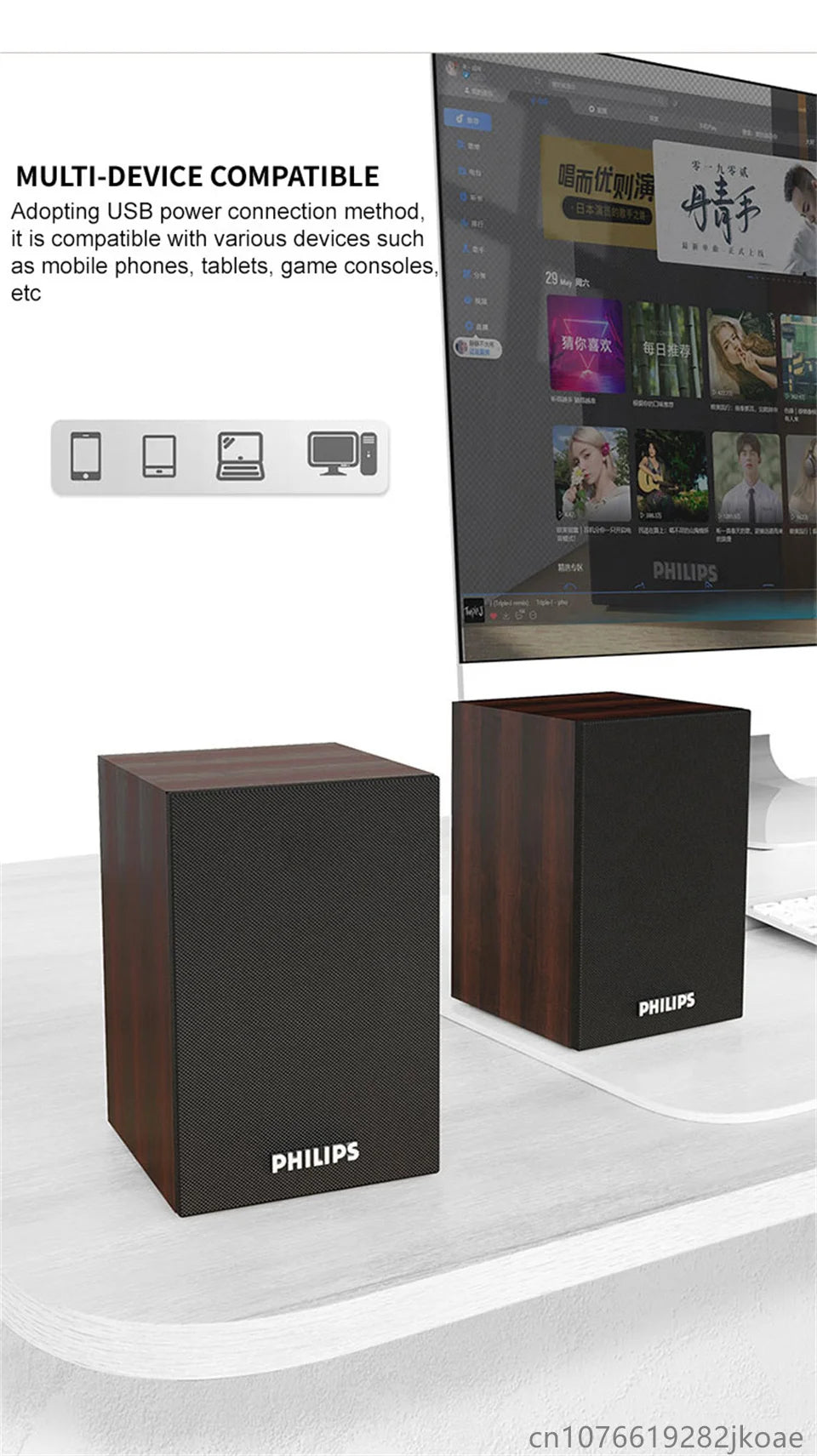 Philips SPA20 Altavoz Bluetooth con sonido envolvente de 360 grados Bluetooth Estéreo inalámbrico para computadora Macbook Laptop