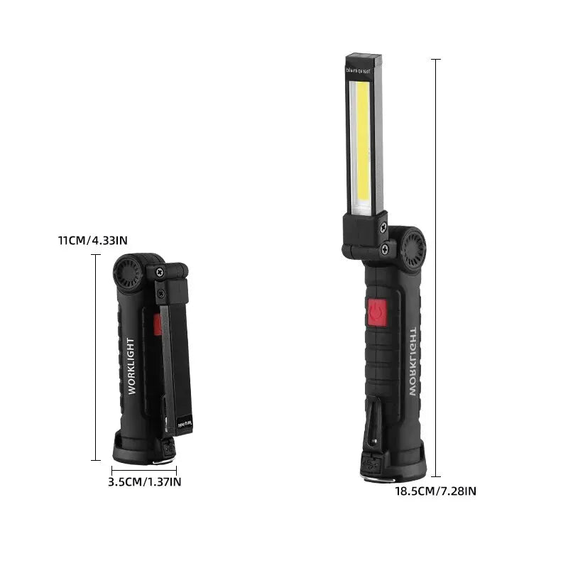 Linterna LED recargable por USB para acampar, luz de trabajo con imán y gancho, modo de iluminación impermeable, adecuada para trabajo nocturno