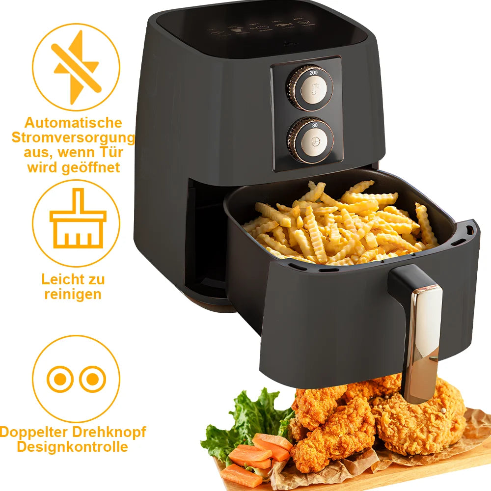 Freidoras de aire eléctricas de 4/5/6/7/10/12L, cocina doméstica automática sin aceite 360 ° Horno de convección para hornear freidora sin aceite