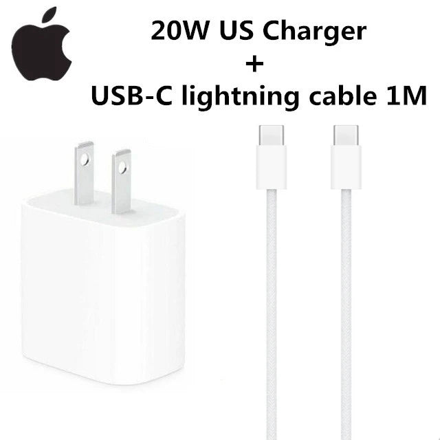 Original 20W USB-C Power Adapter For iphone 16 15 14 mini Pro Max Type C fast charger for Apple Cable for iPhone X 11 12 13 Plus