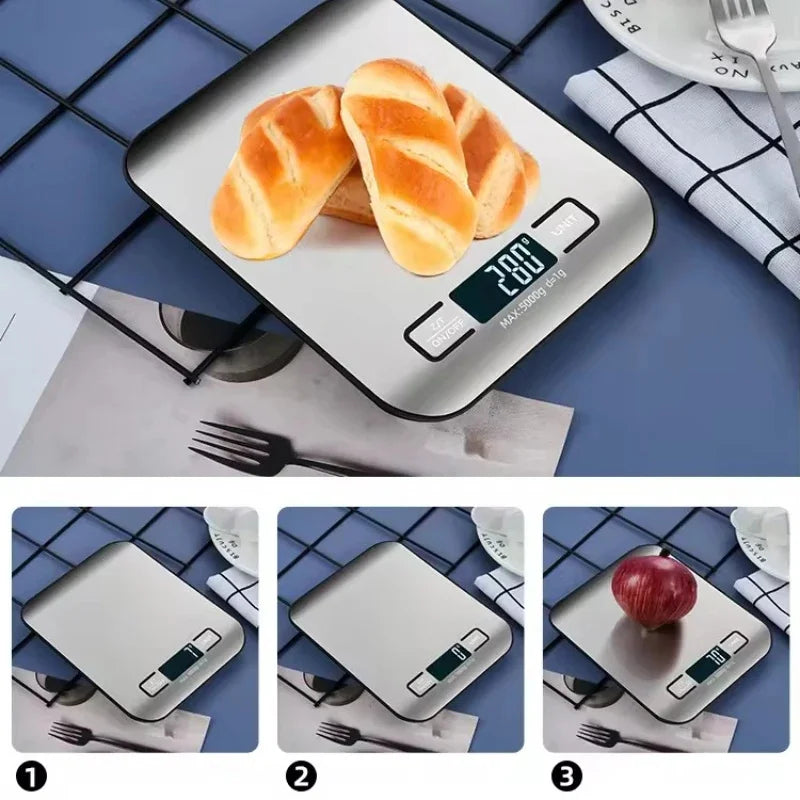 Báscula Digital de cocina con pantalla LED, Panel de acero inoxidable, balanzas electrónicas, joyería para el hogar, aperitivos, pesaje de alimentos, herramientas para hornear, 5kg/1g