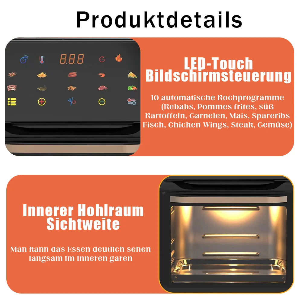 Freidoras de aire eléctricas de 4/5/6/7/10/12L, cocina doméstica automática sin aceite 360 ° Horno de convección para hornear freidora sin aceite