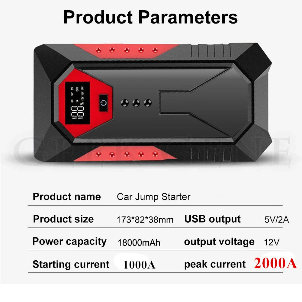 GKFLY 800A 1200A 2000A arrancador de batería de coche banco de energía grande refuerzo de batería de coche 12V dispositivo de arranque de coche para gasolina 6.0L diésel 4.0L
