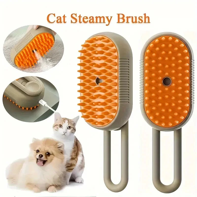Cepillo de masaje en aerosol para perros y gatos, pulverizador de vapor de un botón, cepillo de depilación flotante giratorio plegable para baño, peine