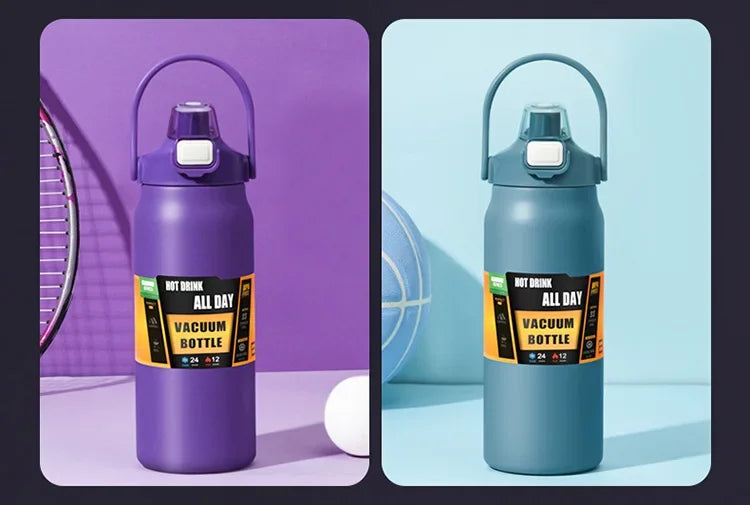 Termo portátil para exteriores, taza térmica de acero inoxidable 304, frascos de vacío, botella de agua deportiva fría y caliente con pajita