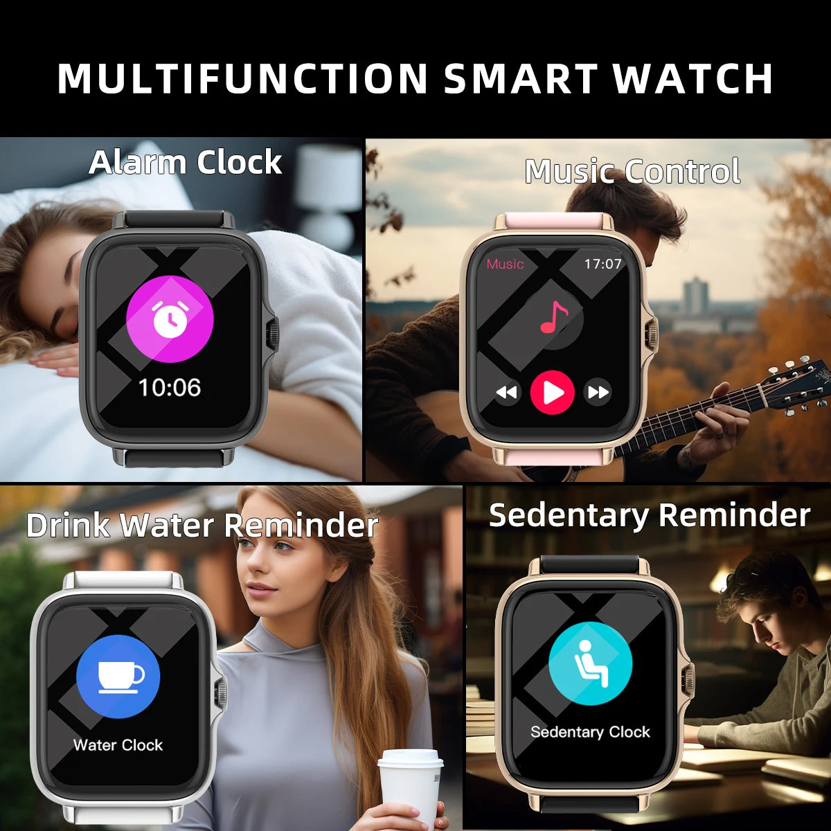Reloj inteligente resistente al agua de 1,83 pulgadas con mensaje, respuesta a llamadas, monitoreo del sueño, podómetro deportivo, alertas de información para iPhone y Android