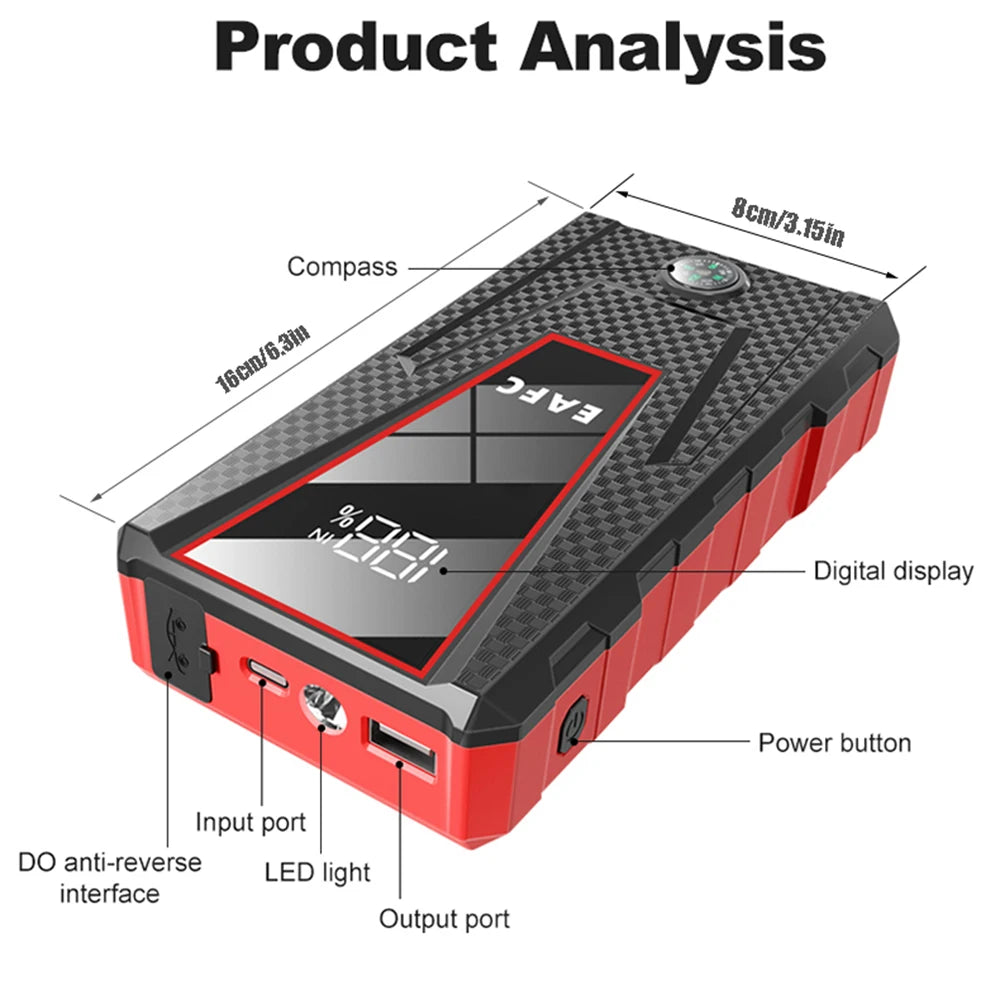 Arrancador de batería portátil para coche, dispositivo de arranque de 12V para gasolina, 4.0L, diésel, 2.0L, 1200A