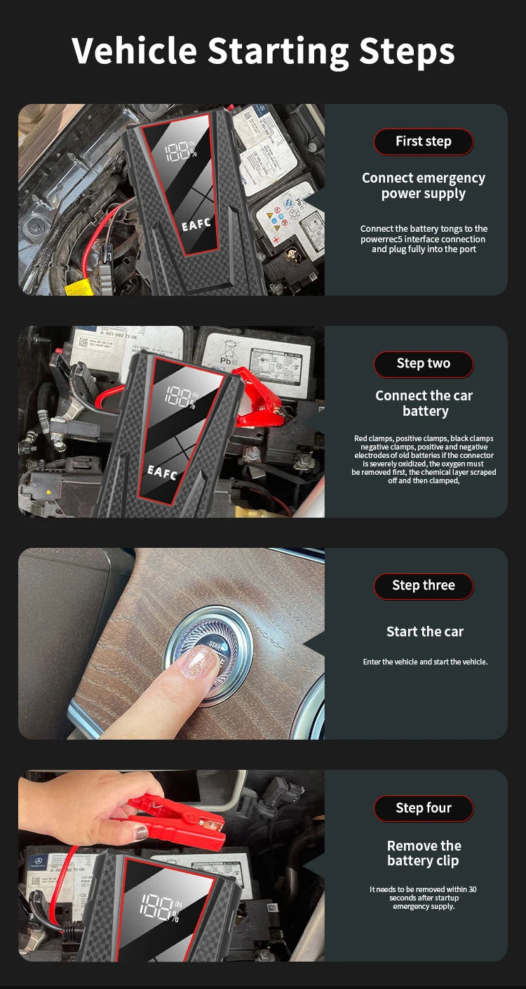 Arrancador de batería portátil para coche, dispositivo de arranque de 12V para gasolina, 4.0L, diésel, 2.0L, 1200A
