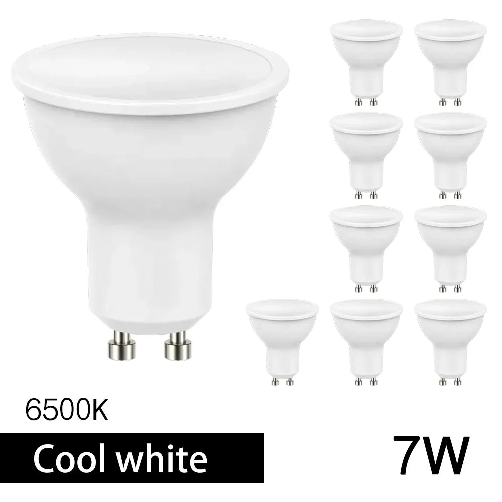 10 Uds bombilla de foco LED GU10 220V 5W/7W alto Lumen 3000K/4000K/6500K lámpara de luz LED para decoración del hogar