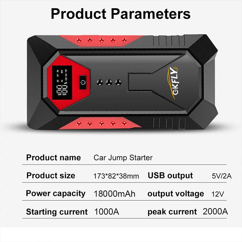 GKFLY 800A 1200A 2000A arrancador de batería de coche banco de energía grande refuerzo de batería de coche 12V dispositivo de arranque de coche para gasolina 6.0L diésel 4.0L