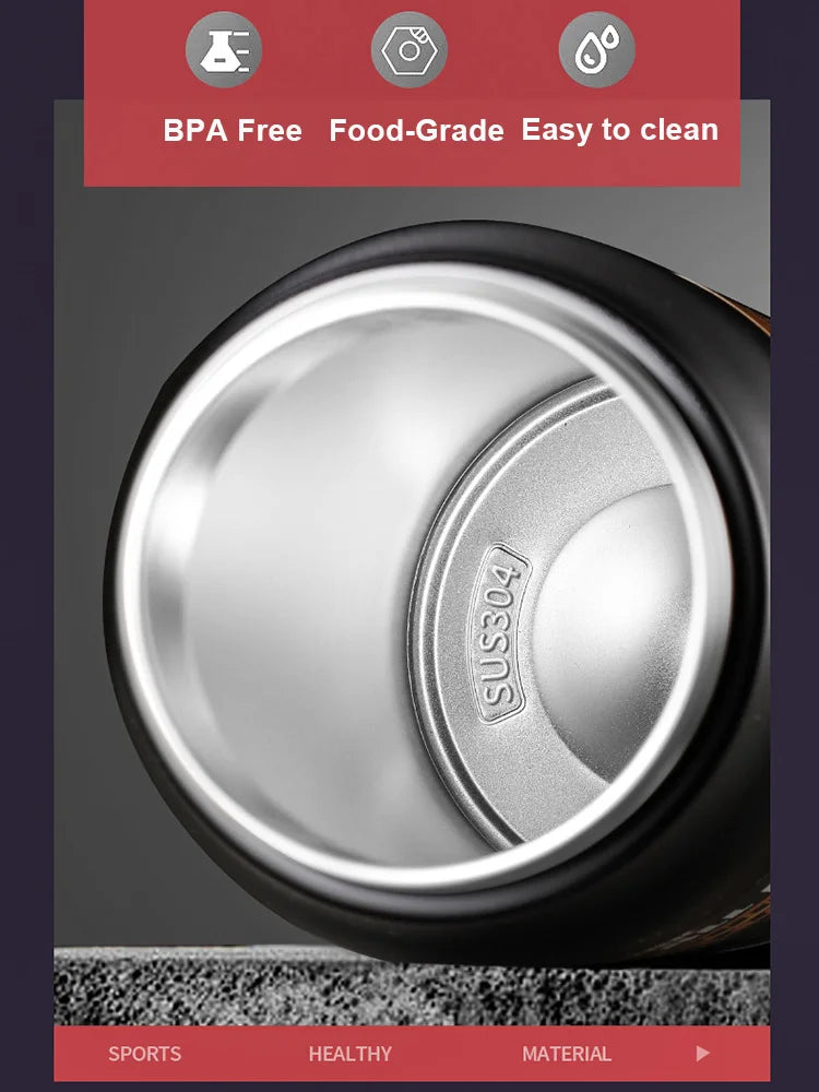 Termo portátil para exteriores, taza térmica de acero inoxidable 304, frascos de vacío, botella de agua deportiva fría y caliente con pajita