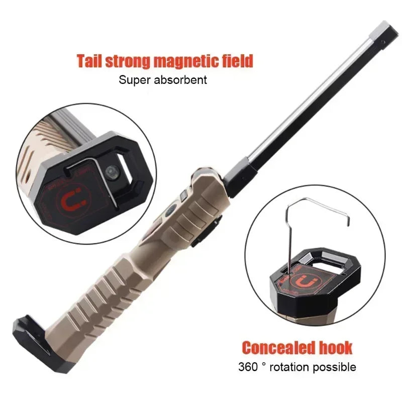 Luz de trabajo LED recargable por USB, linterna COB de 1000 lúmenes con indicador de capacidad de energía, linterna con mango para reparación de automóviles al aire libre