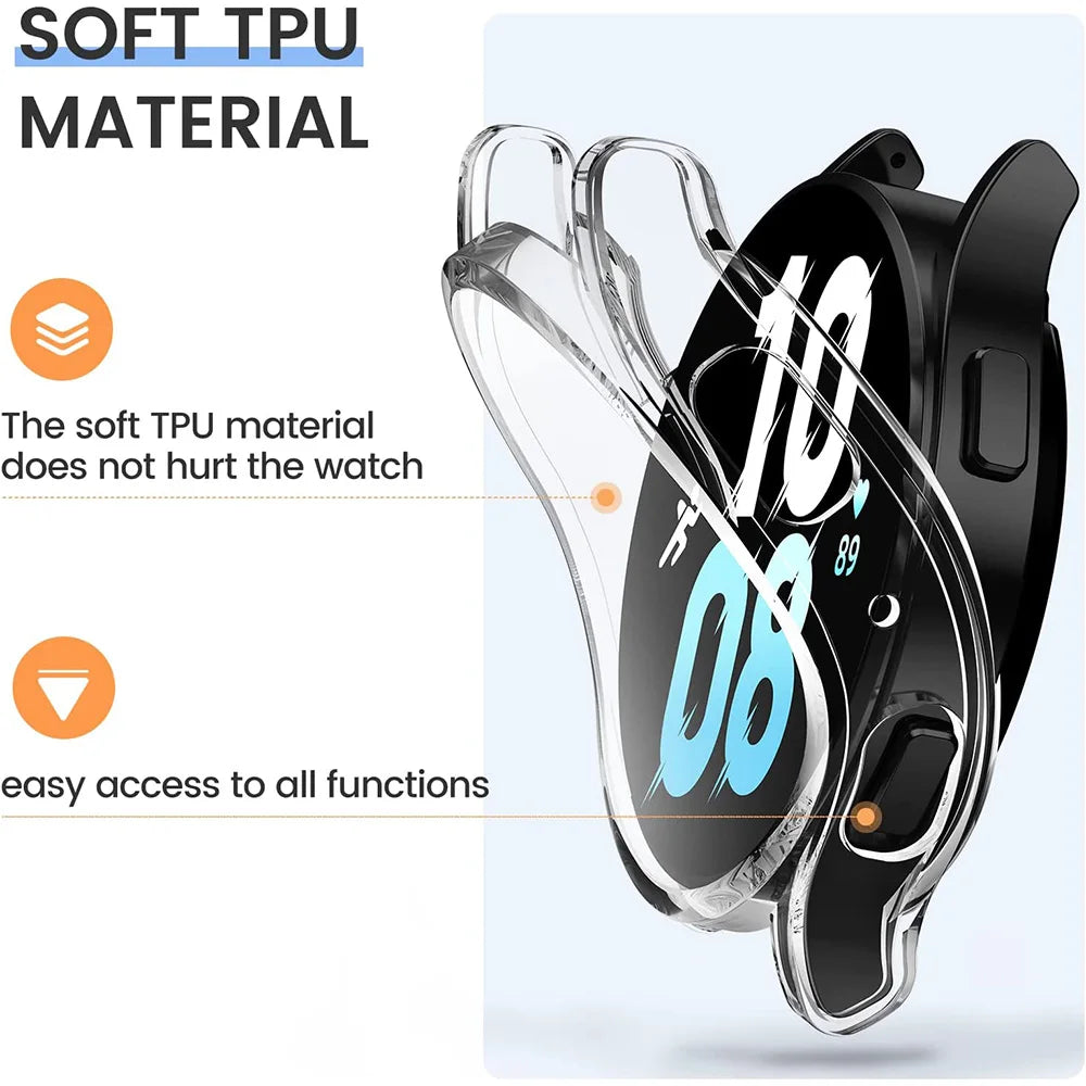 Funda de silicona de cobertura completa para Samsung Galaxy Watch 4, 5, 6, 7, 40mm, 44mm, Protector de pantalla de parachoques resistente a los arañazos a prueba de golpes
