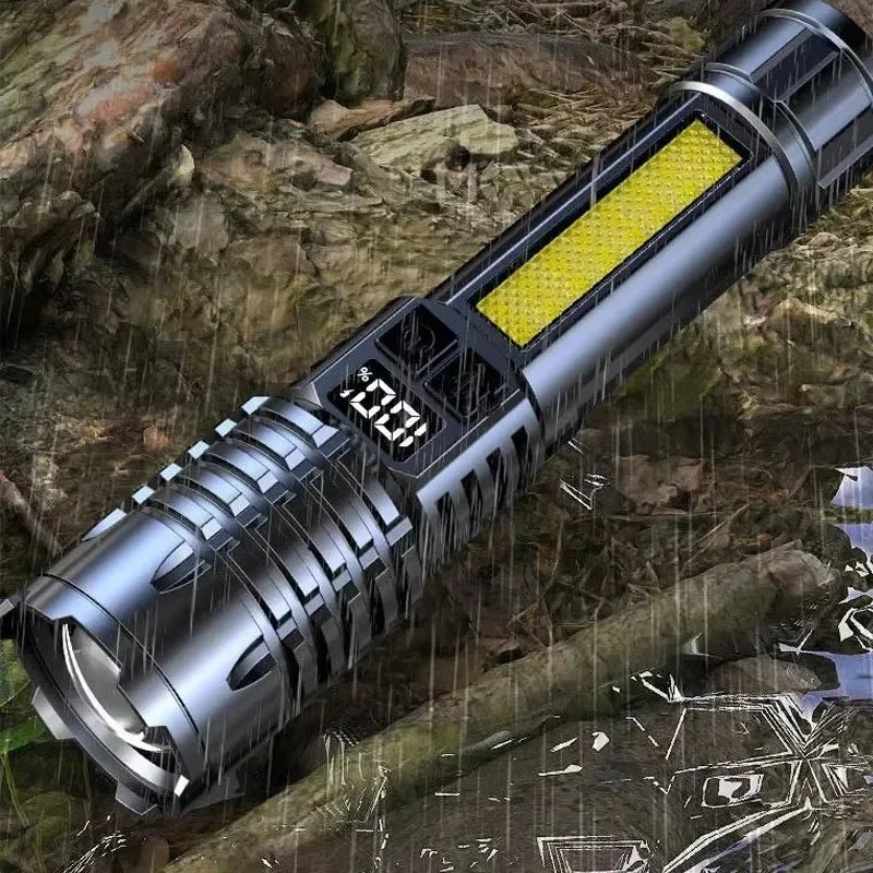 Linterna LED de alta potencia potente linterna COB recargable de TYPE-C con antorcha de luz lateral para acampar al aire libre senderismo
