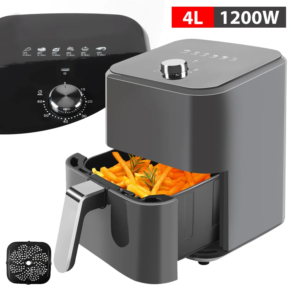 Freidoras de aire eléctricas de 4/5/6/7/10/12L, cocina doméstica automática sin aceite 360 ° Horno de convección para hornear freidora sin aceite
