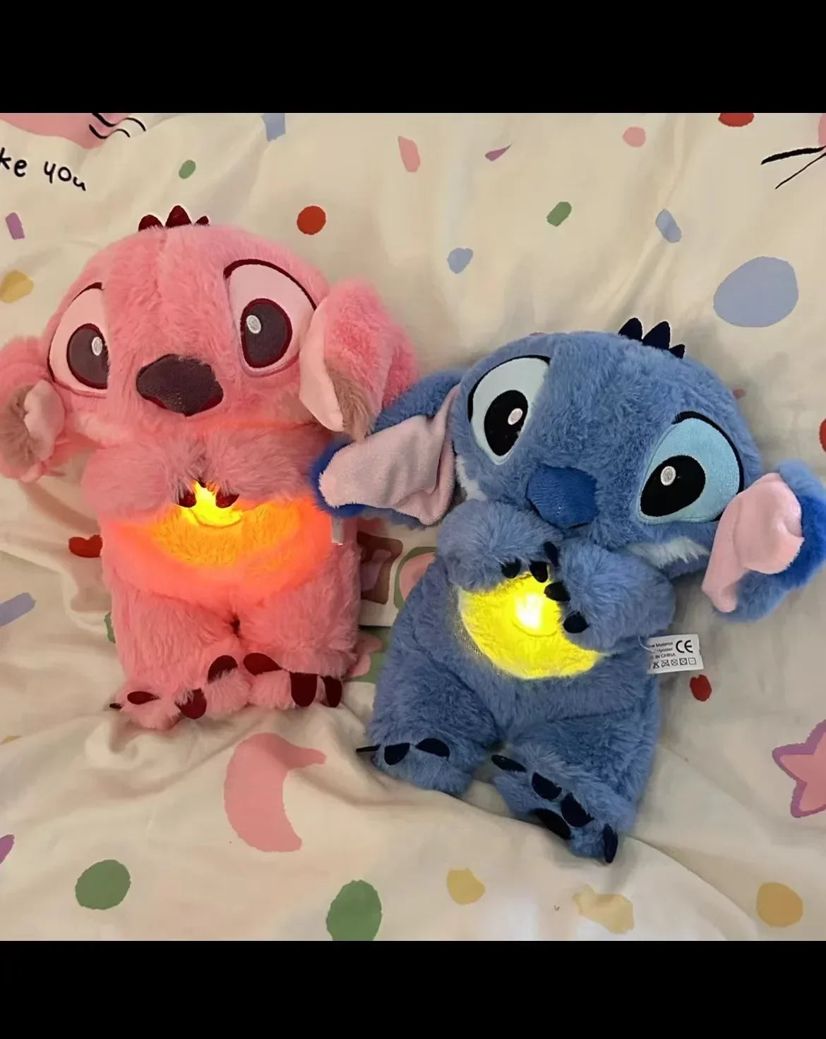 Stitch Anime muñeco de Peluche con iluminación música Airbag Kawaii apaciguar juguete bebé para calmar el sueño Peluche para niños regalo