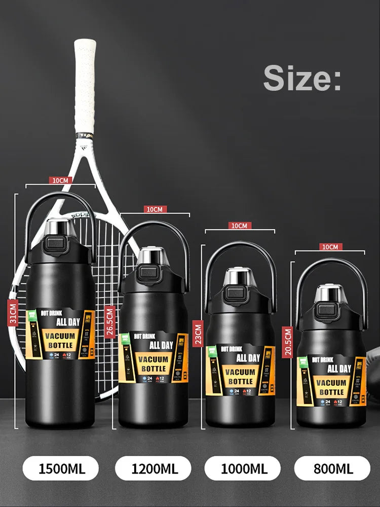 Termo portátil para exteriores, taza térmica de acero inoxidable 304, frascos de vacío, botella de agua deportiva fría y caliente con pajita