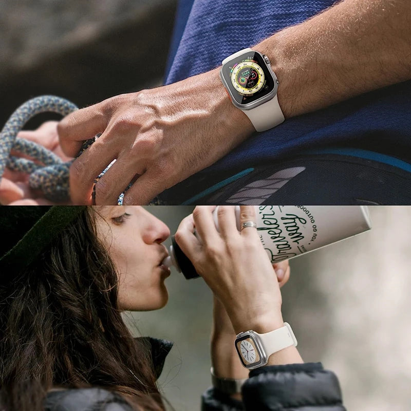 Funda protectora de pantalla para Apple Watch 45mm 44mm 40mm 41mm funda dura de parachoques trasero delantero de PC iwatch 9 8 7 SE 6 5 4 cambio a Ultra