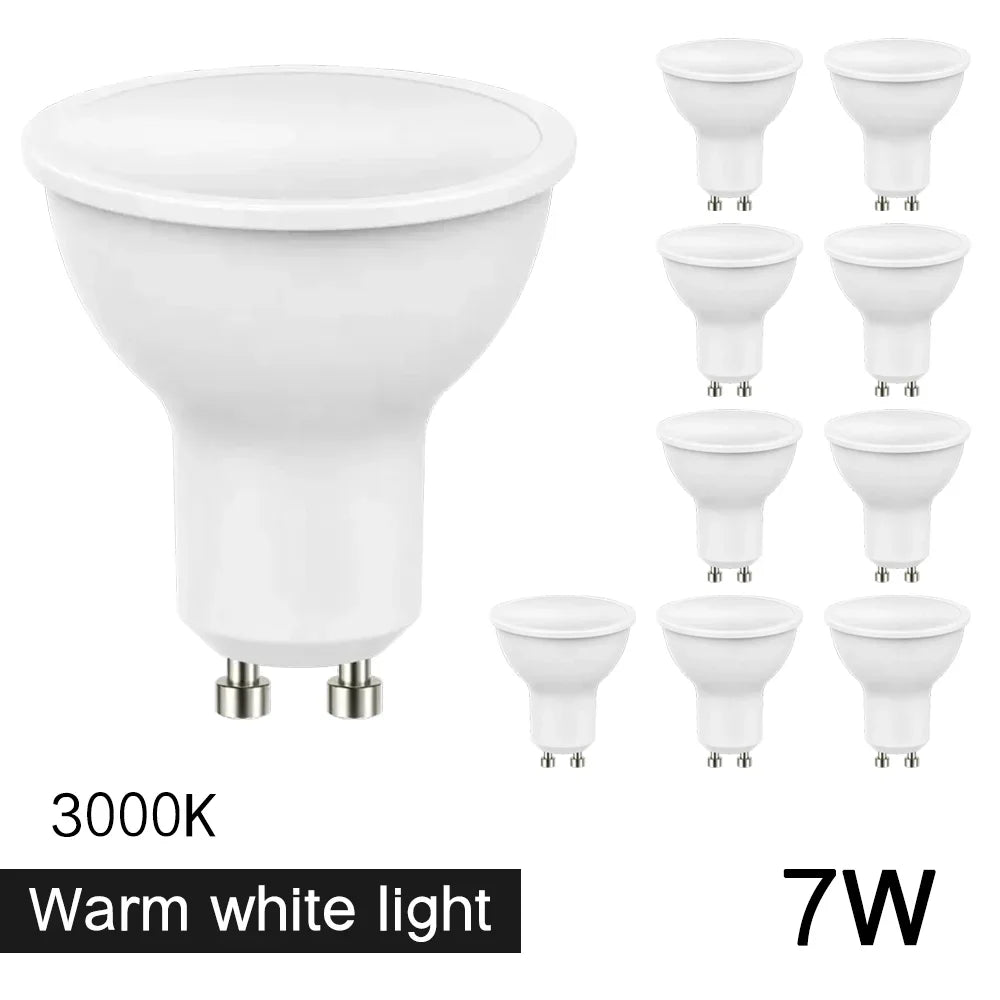 10 Uds bombilla de foco LED GU10 220V 5W/7W alto Lumen 3000K/4000K/6500K lámpara de luz LED para decoración del hogar