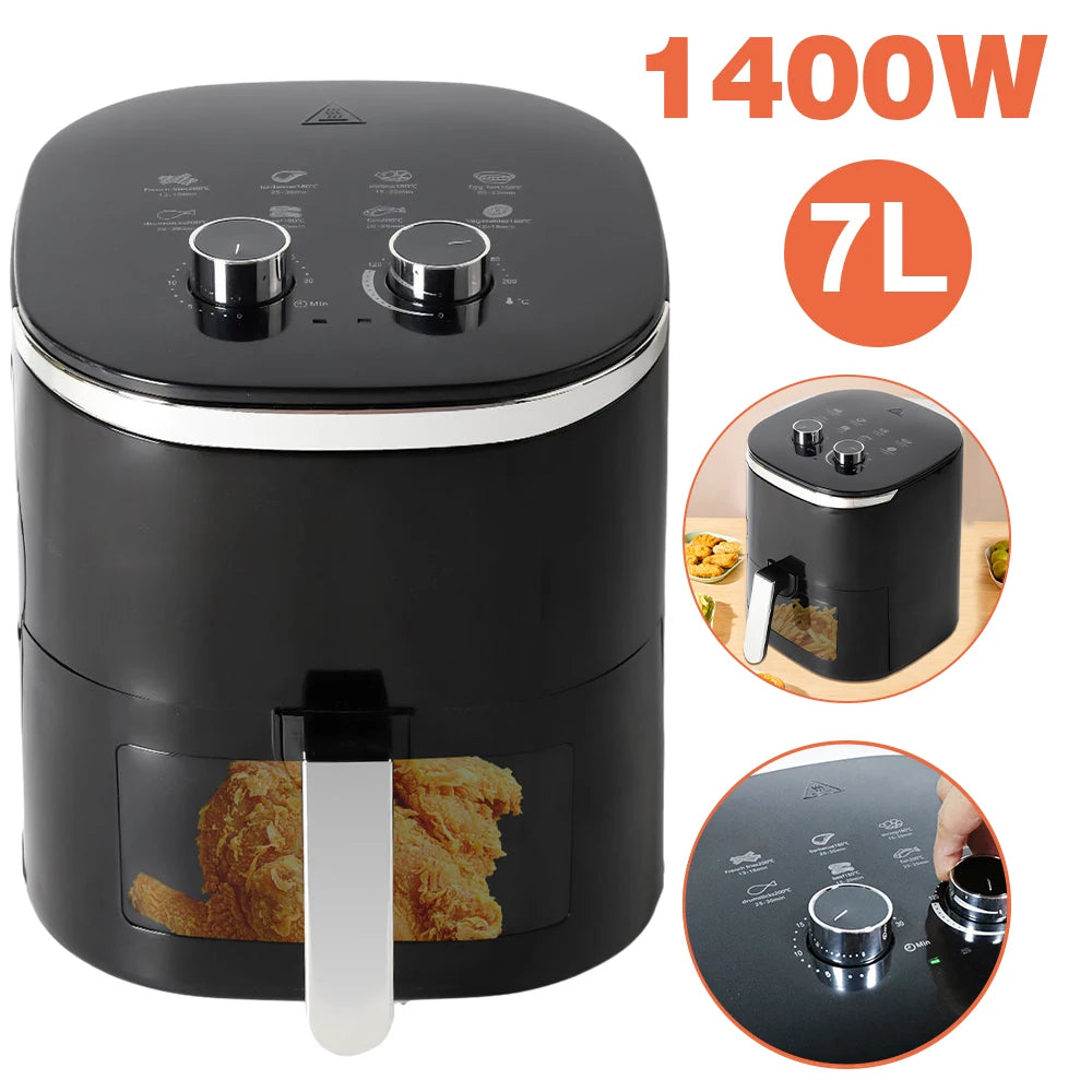 Freidoras de aire eléctricas de 4/5/6/7/10/12L, cocina doméstica automática sin aceite 360 ° Horno de convección para hornear freidora sin aceite