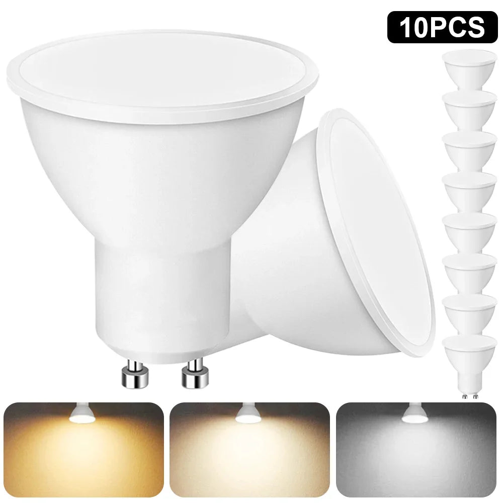 10 Uds bombilla de foco LED GU10 220V 5W/7W alto Lumen 3000K/4000K/6500K lámpara de luz LED para decoración del hogar